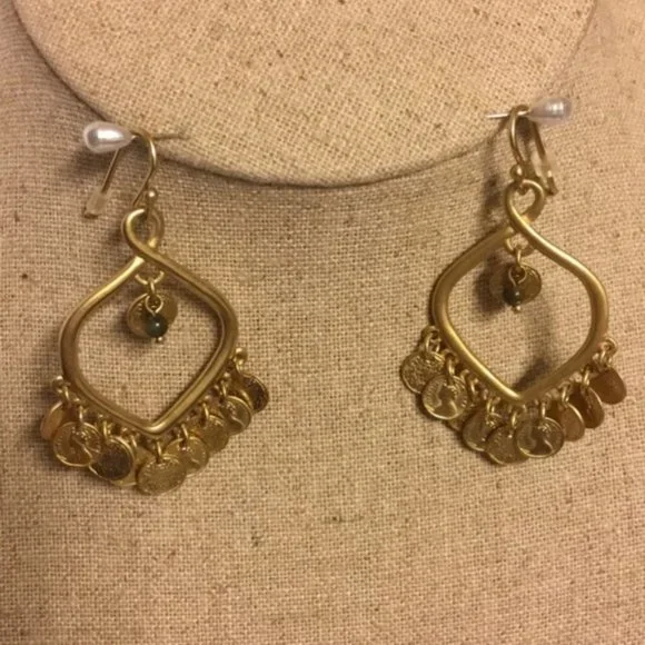 Stella & Dot | Exotic GOLD Coin Disc Rio Dangle Chandelier Earrings Retiโฆ - Picture 3 of 8